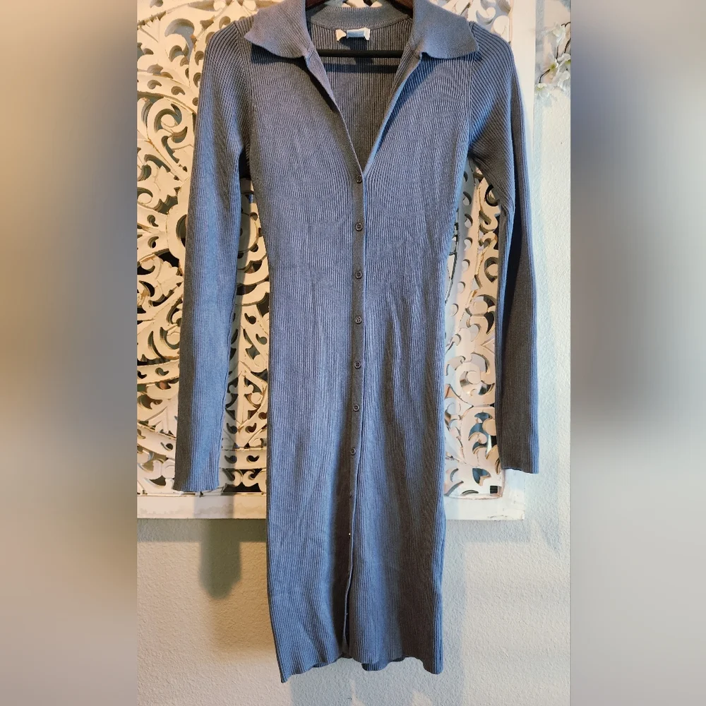 House Of Harlow 1960 Revolve Blue Collared Ribbed Knit Button Down Dress Small - Picture 4 of 15
